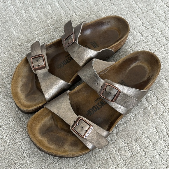 Birkenstock Sydney Birko Flor 2 Strap Sandals slide “graceful taupe” buckle - Picture 2 of 7